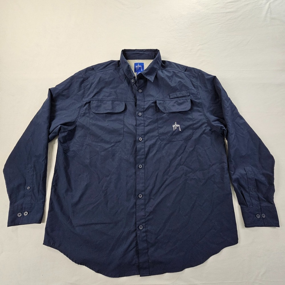 Guy Harvey Blue Long Sleeve Button-Up Performance Fishing Shirt Mens XL